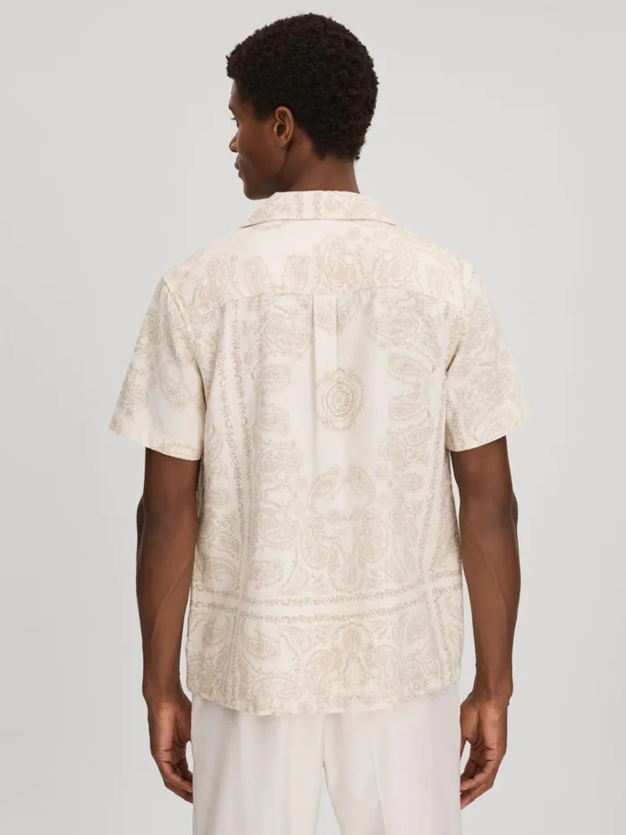 Men Reiss Shirts Deux RamieCotton Cuban Collar Shirt Ivory