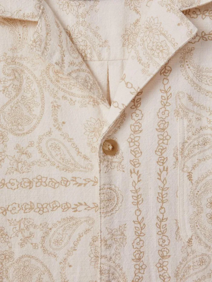 Men Reiss Shirts Deux RamieCotton Cuban Collar Shirt Ivory