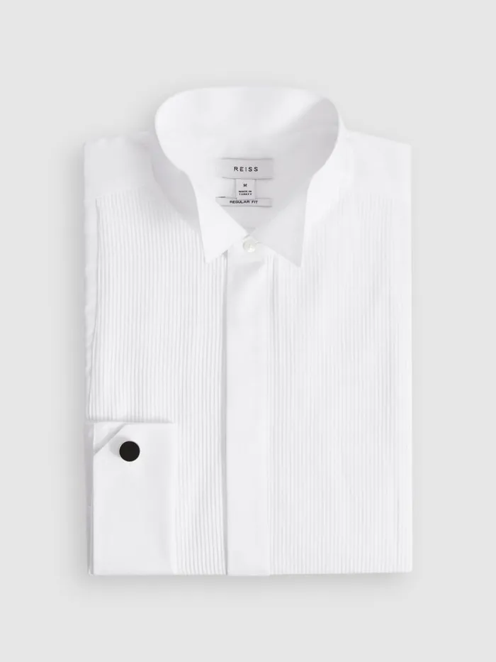 Men Reiss Shirts Fitzrovia Pleat Front Winged Collar Shirt White