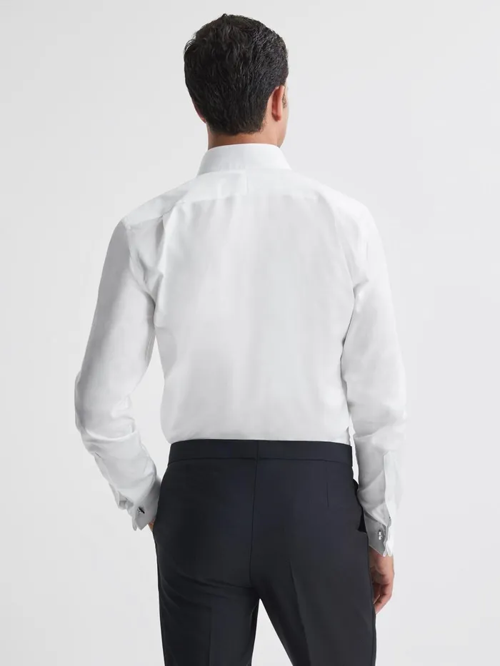 Men Reiss Shirts Fitzrovia Pleat Front Winged Collar Shirt White