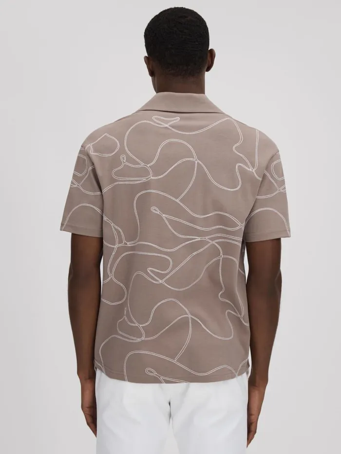 Men Reiss Shirts Menton Cotton Jersey Embroidered Shirt Taupe