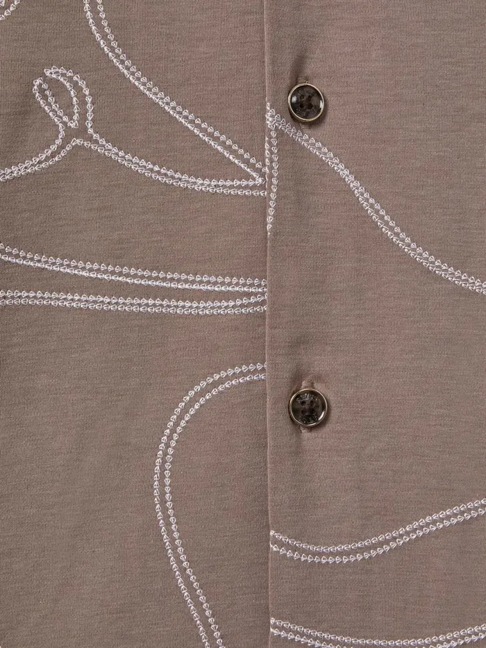 Men Reiss Shirts Menton Cotton Jersey Embroidered Shirt Taupe