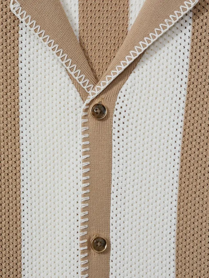 Men Reiss Shirts Naxos Knitted Cuban Collar Shirt Stoneoptic White