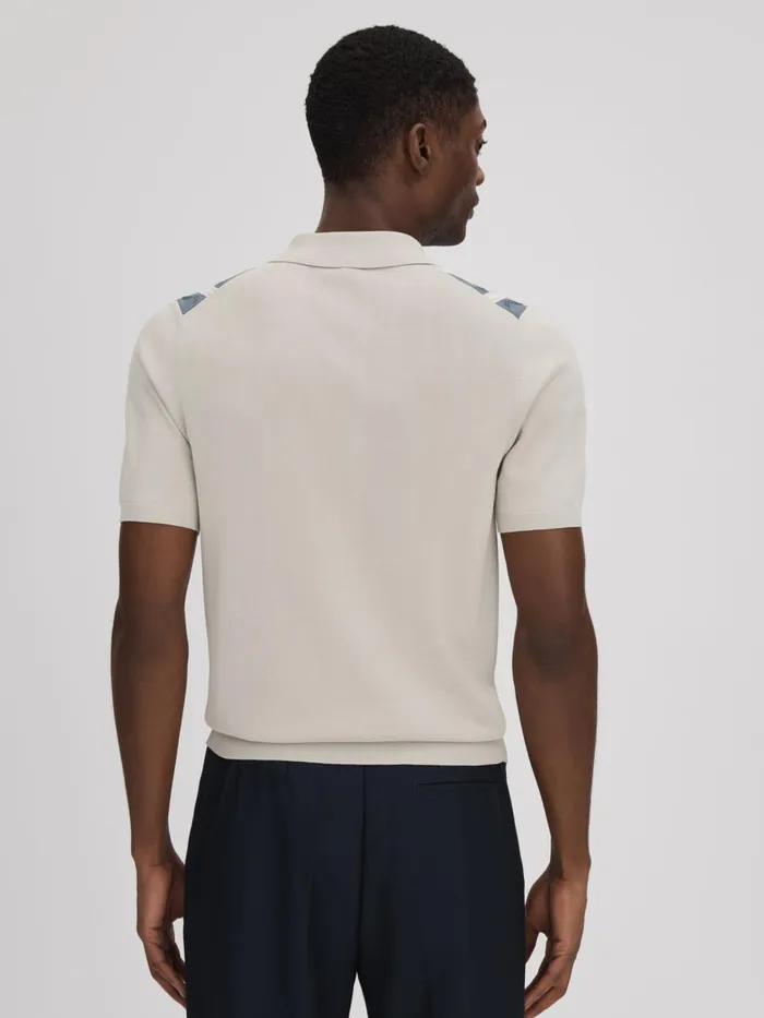 Men Reiss Shirts Selwood Colourblock ZipThrough TShirt Stone Blue