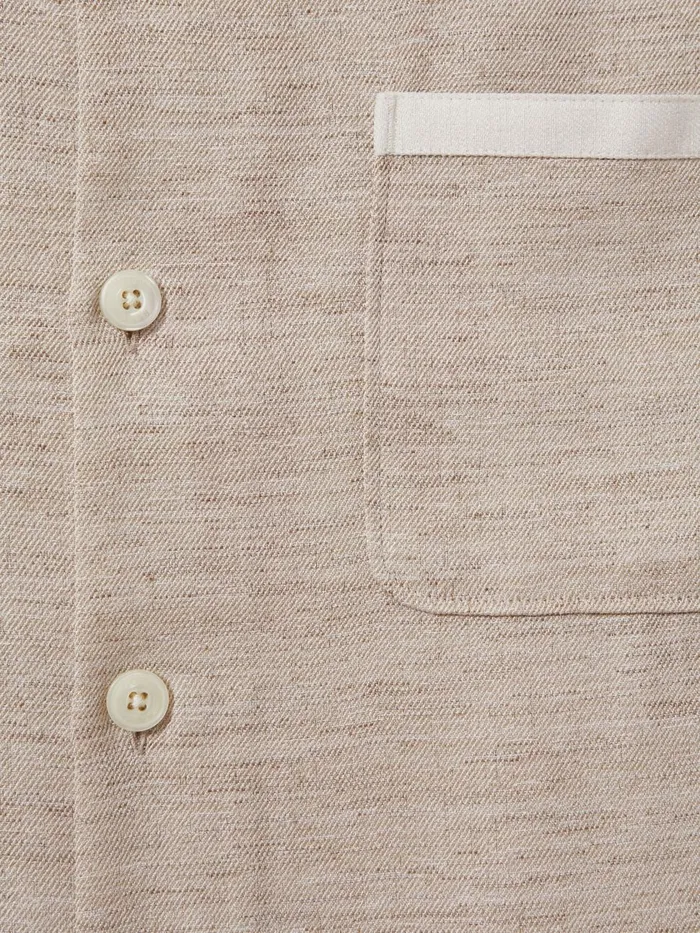 Men Reiss Shirts Vita Contrast Trim Cuban Collar Shirt Oatmealwhite