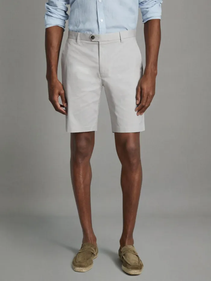 Men Reiss Shorts Wicket Modern Fit Cotton Blend Chino Shorts Ice Grey