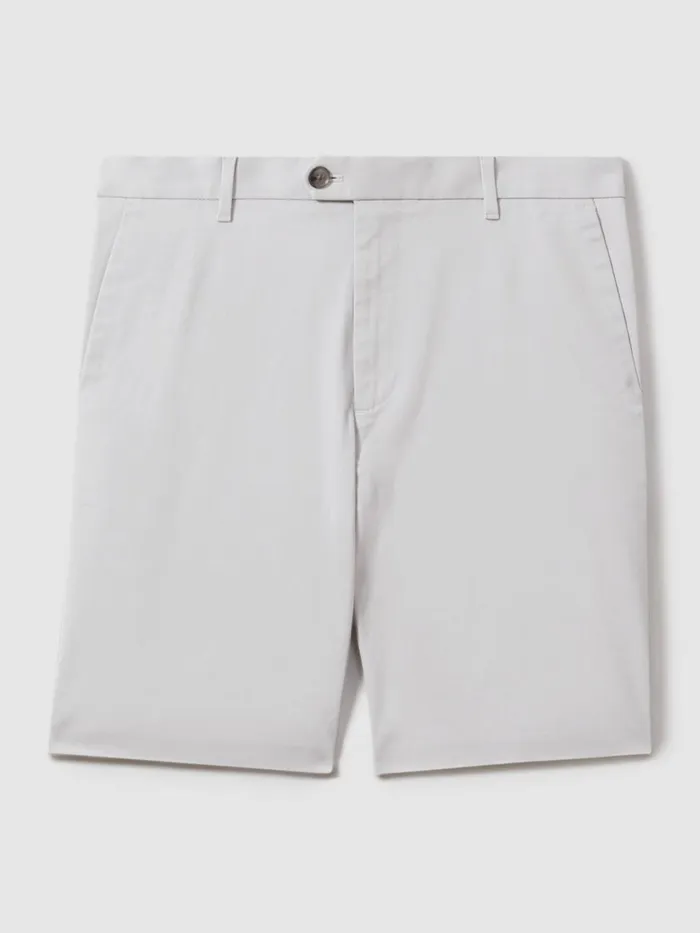 Men Reiss Shorts Wicket Modern Fit Cotton Blend Chino Shorts Ice Grey