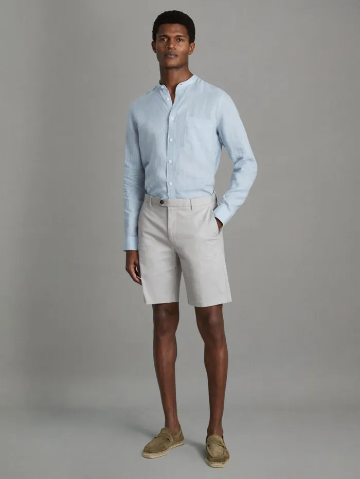 Men Reiss Shorts Wicket Modern Fit Cotton Blend Chino Shorts Ice Grey