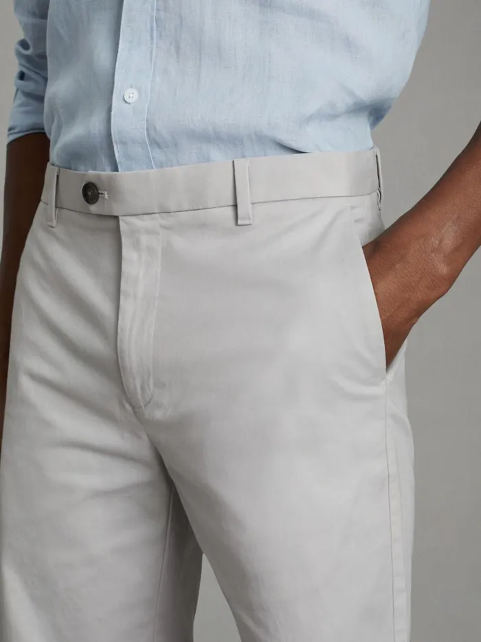 Men Reiss Shorts Wicket Modern Fit Cotton Blend Chino Shorts Ice Grey