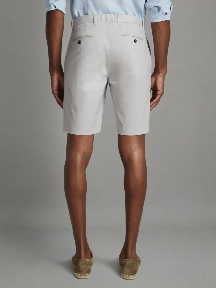 Men Reiss Shorts Wicket Modern Fit Cotton Blend Chino Shorts Ice Grey