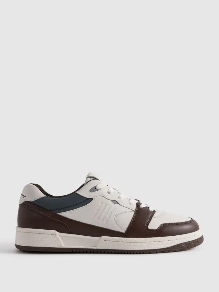 Men Reiss Sneakers Astor Leather LaceUp Trainers Brown