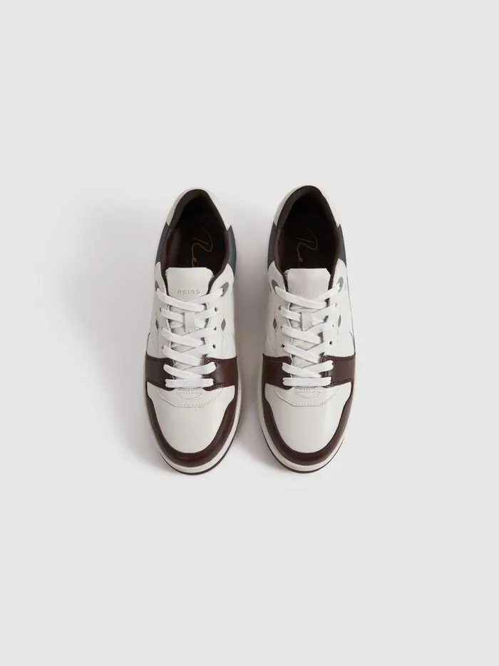 Men Reiss Sneakers Astor Leather LaceUp Trainers Brown