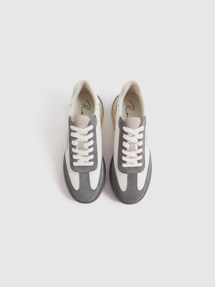 Men Reiss Sneakers Casper Leather Colourblock Running Trainers Greywhite