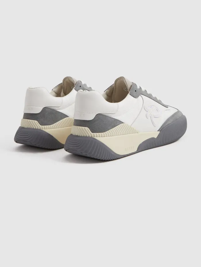 Men Reiss Sneakers Casper Leather Colourblock Running Trainers Greywhite