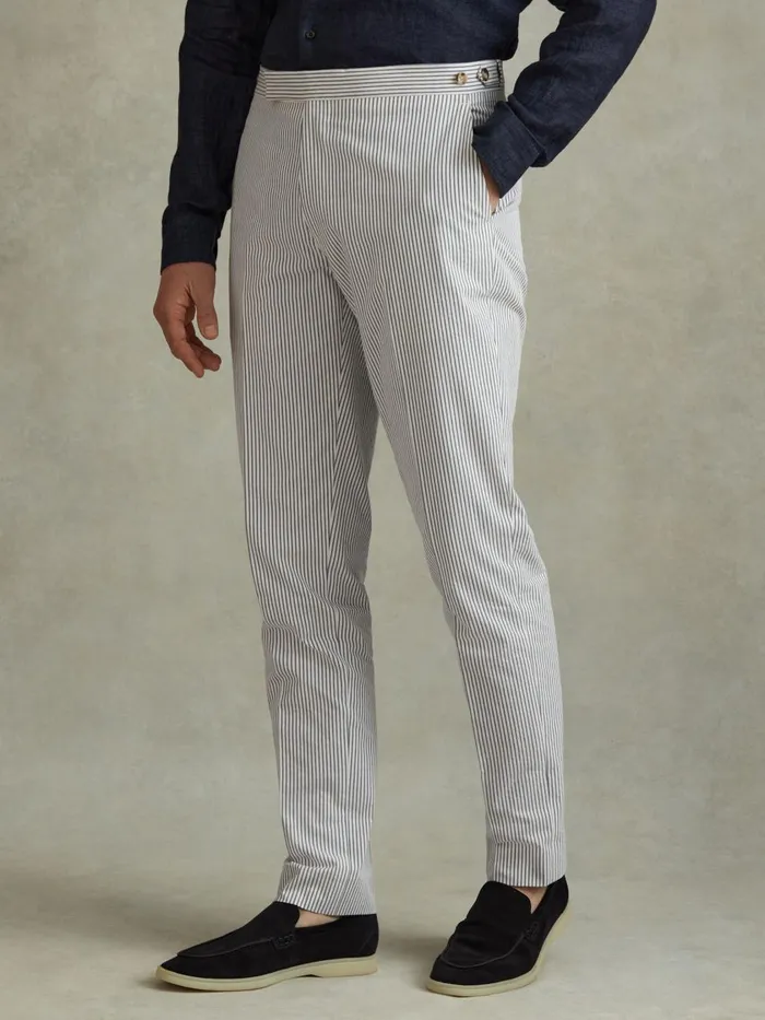 Men Reiss Suits and Tailoring Barr Cotton Seersucker Adjuster Trousers Soft Bluewhite Men Reiss Suits and Tailoring Barr Cotton Seersucker Adjuster Trousers Soft Bluewhite