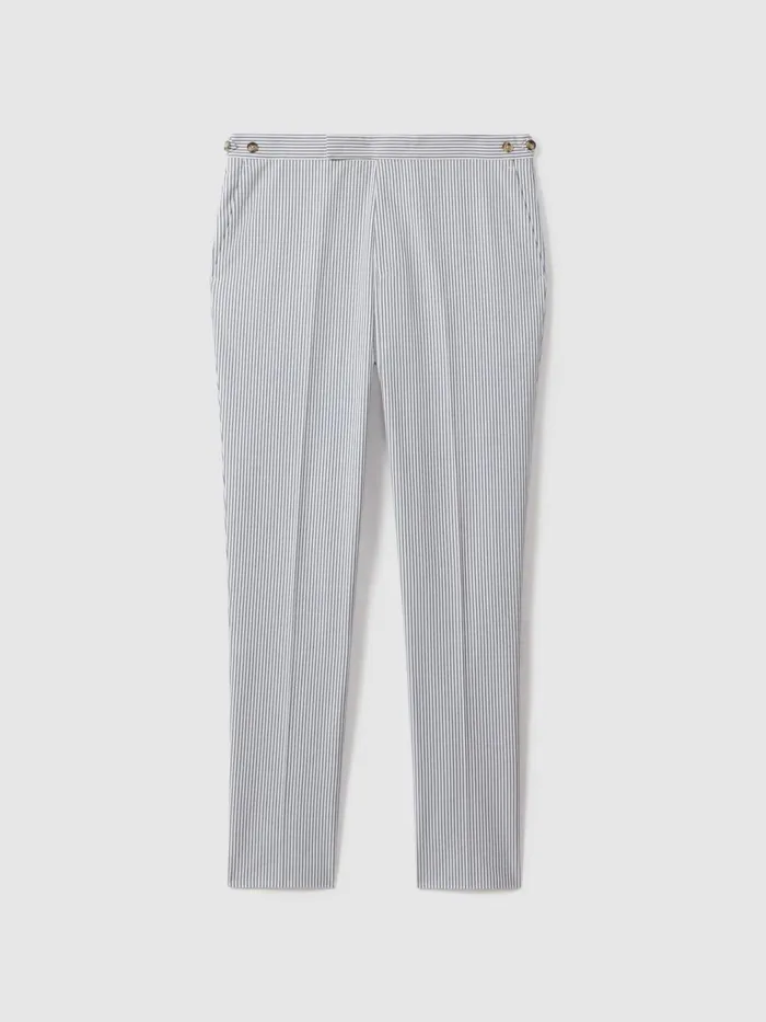 Men Reiss Suits and Tailoring Barr Cotton Seersucker Adjuster Trousers Soft Bluewhite