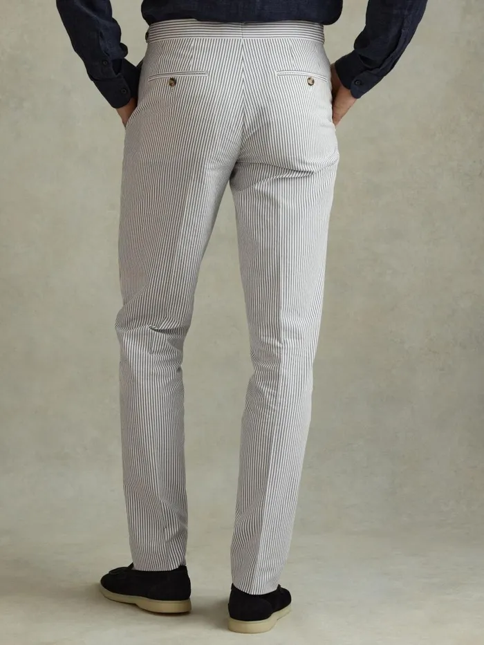 Men Reiss Suits and Tailoring Barr Cotton Seersucker Adjuster Trousers Soft Bluewhite