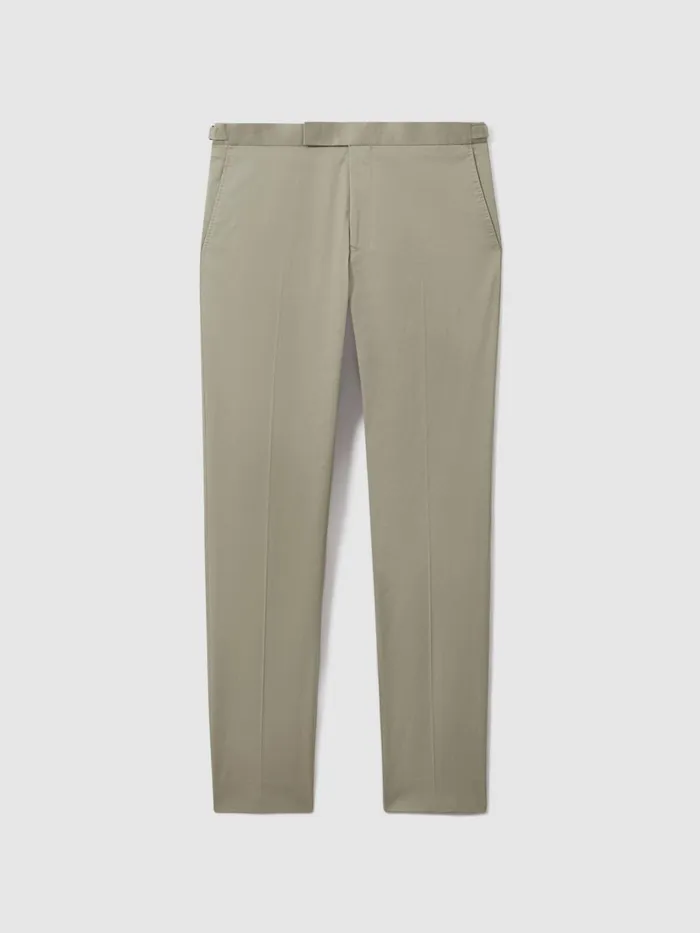 Men Reiss Suits and Tailoring Crawford Slim Fit Cotton Blend Adjuster Trousers Sage
