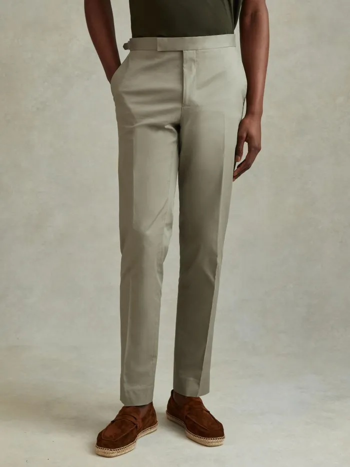 Men Reiss Suits and Tailoring Crawford Slim Fit Cotton Blend Adjuster Trousers Sage