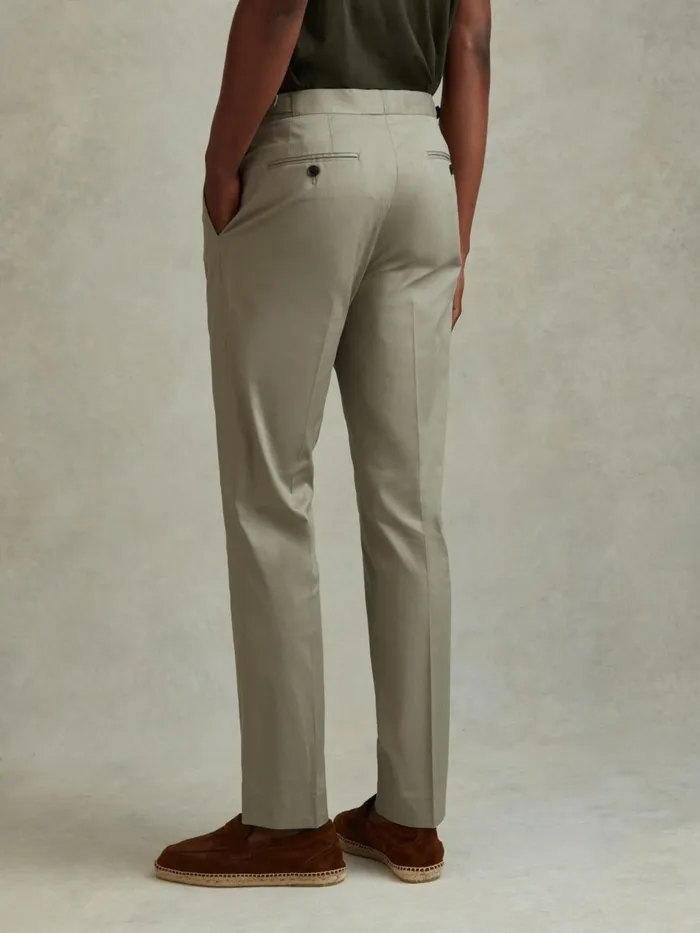 Men Reiss Suits and Tailoring Crawford Slim Fit Cotton Blend Adjuster Trousers Sage