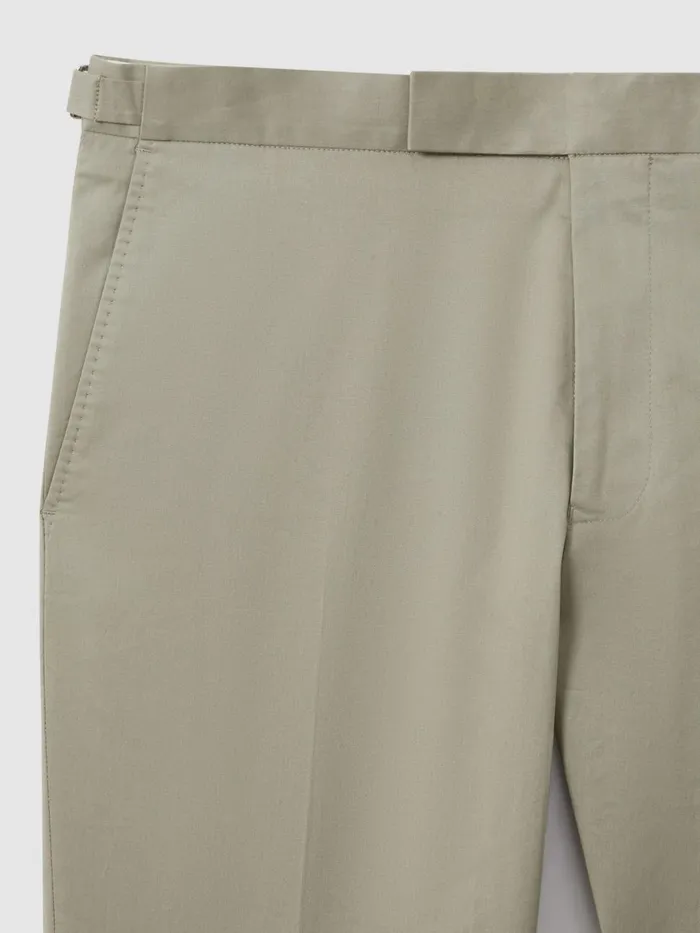 Men Reiss Suits and Tailoring Crawford Slim Fit Cotton Blend Adjuster Trousers Sage