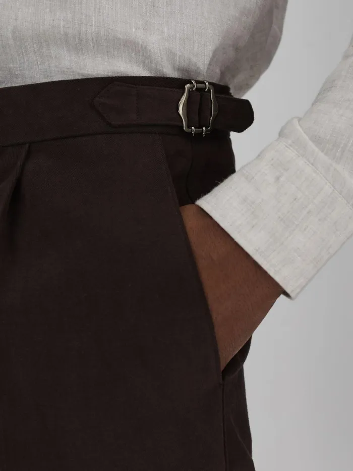 Men Reiss Suits and Tailoring Jacobson Slim Fit Adjustable Cotton Trousers Dark Brown