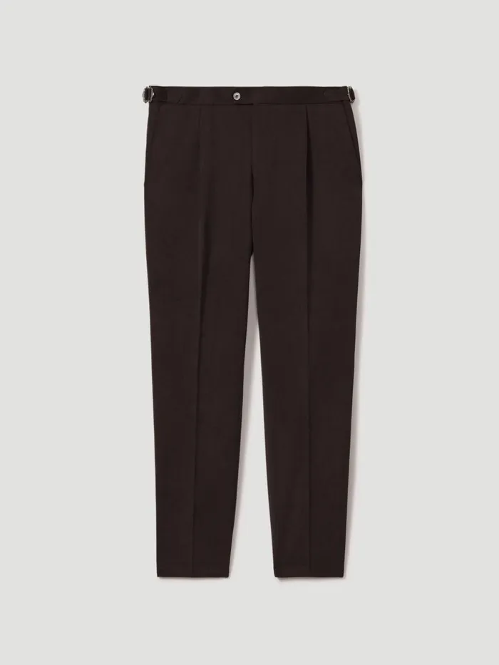 Men Reiss Suits and Tailoring Jacobson Slim Fit Adjustable Cotton Trousers Dark Brown