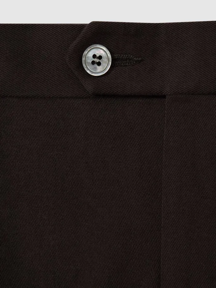Men Reiss Suits and Tailoring Jacobson Slim Fit Adjustable Cotton Trousers Dark Brown