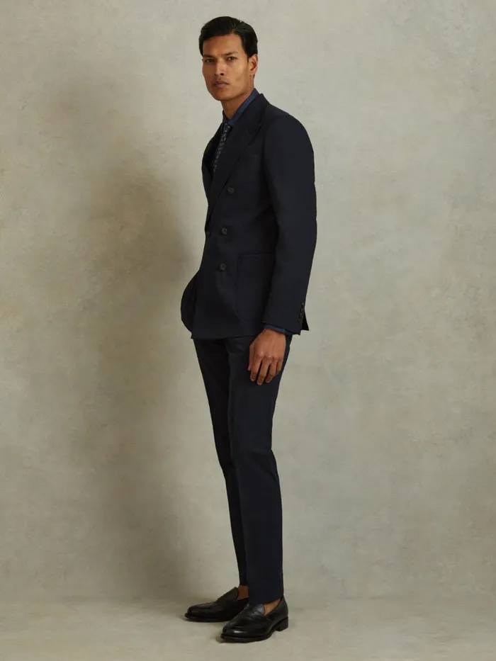 Men Reiss Suits and Tailoring Seare Cotton Blend Side Adjuster Trousers Navy