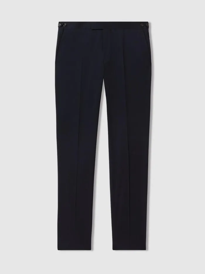 Men Reiss Suits and Tailoring Seare Cotton Blend Side Adjuster Trousers Navy