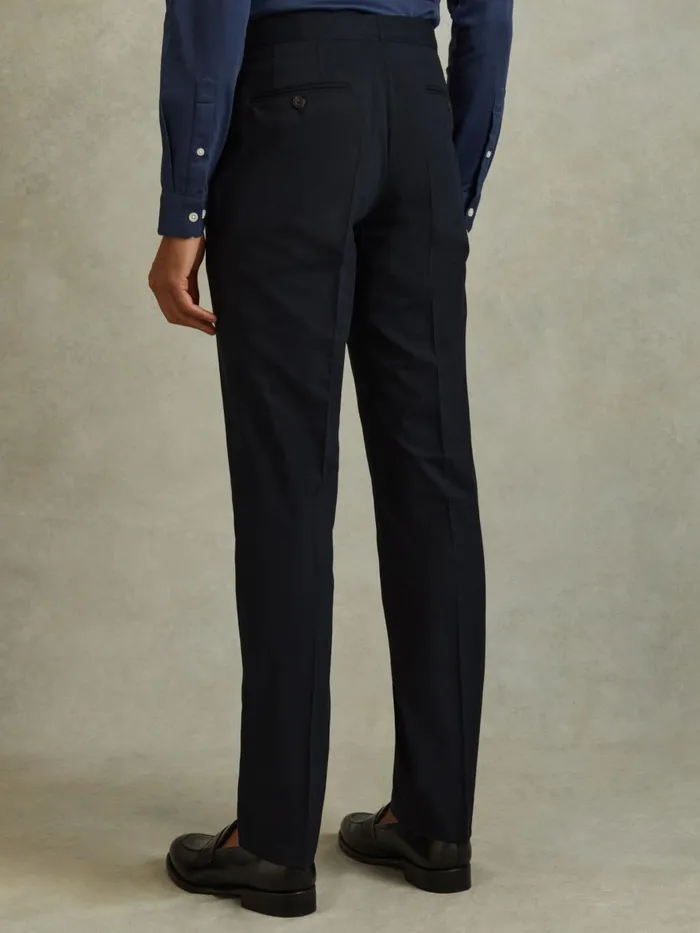 Men Reiss Suits and Tailoring Seare Cotton Blend Side Adjuster Trousers Navy