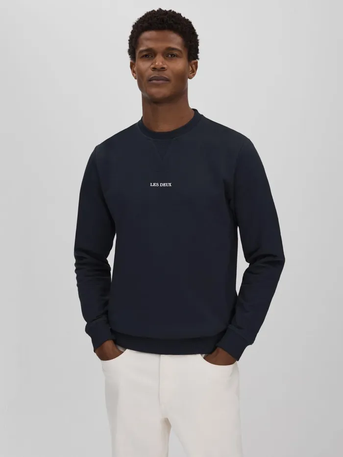 Men Reiss Sweats Hoodies and Joggers Deux Cotton Crew Neck Sweatshirt Navywhite Men Reiss Sweats Hoodies and Joggers Deux Cotton Crew Neck Sweatshirt Navywhite