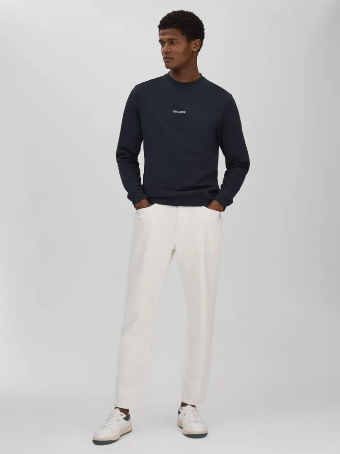 Men Reiss Sweats Hoodies and Joggers Deux Cotton Crew Neck Sweatshirt Navywhite