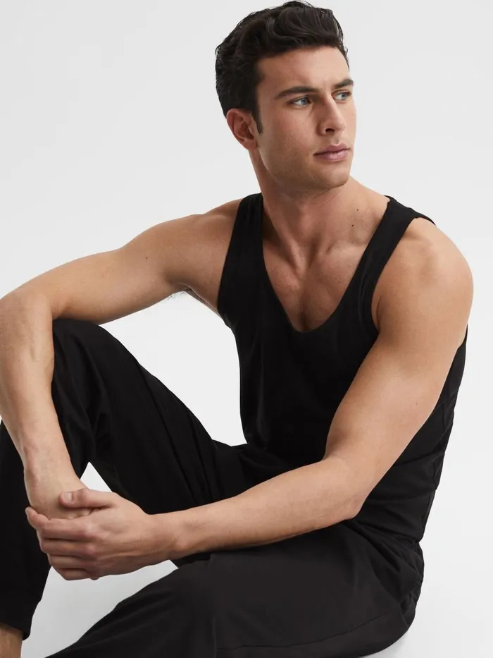Men Reiss Sweats Hoodies and Joggers Vinnie Cotton Stretch Vest Black