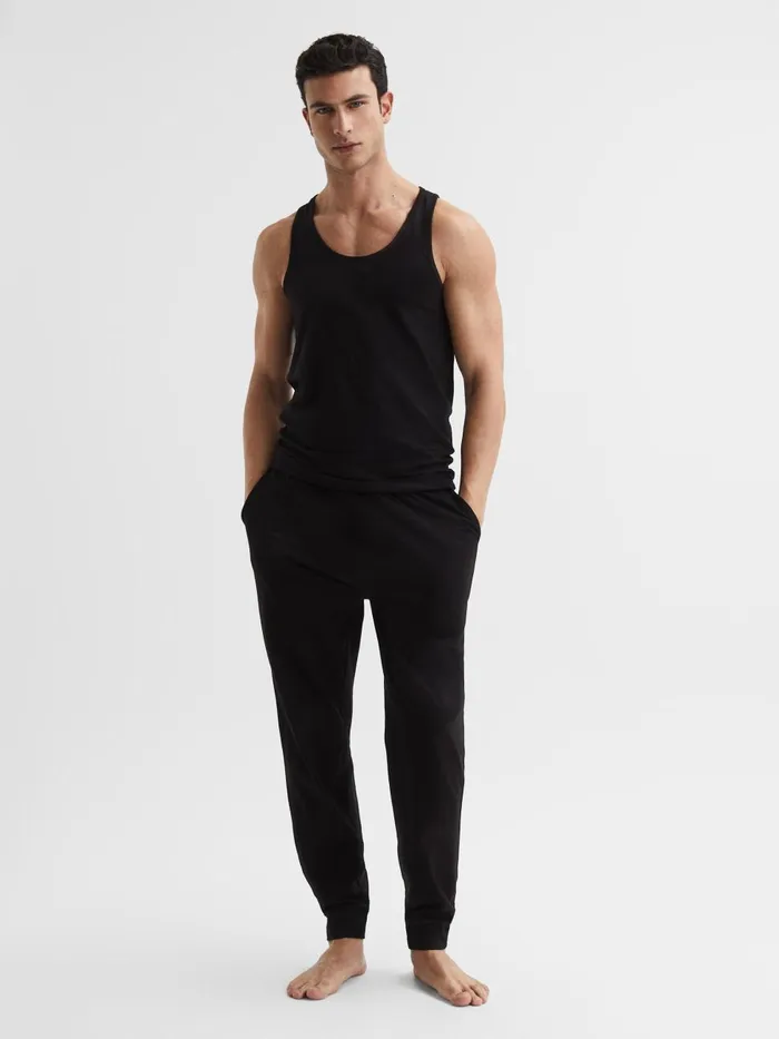 Men Reiss Sweats Hoodies and Joggers Vinnie Cotton Stretch Vest Black