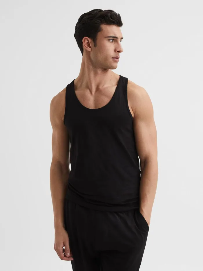 Men Reiss Sweats Hoodies and Joggers Vinnie Cotton Stretch Vest Black