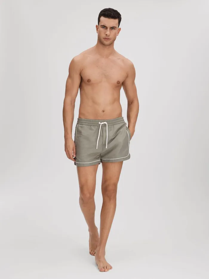 Men Reiss Swimwear Azure Piped Drawstring Swim Shorts Pistachio