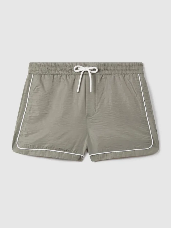 Men Reiss Swimwear Azure Piped Drawstring Swim Shorts Pistachio