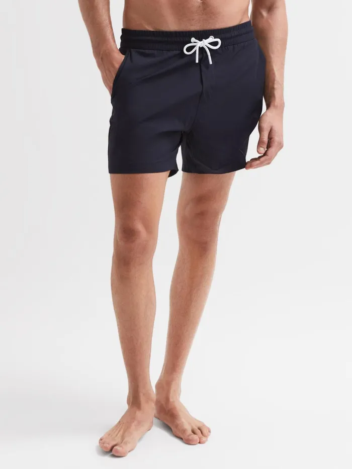 Men Reiss Swimwear Beach Plain Drawstring Swim Shorts Navy