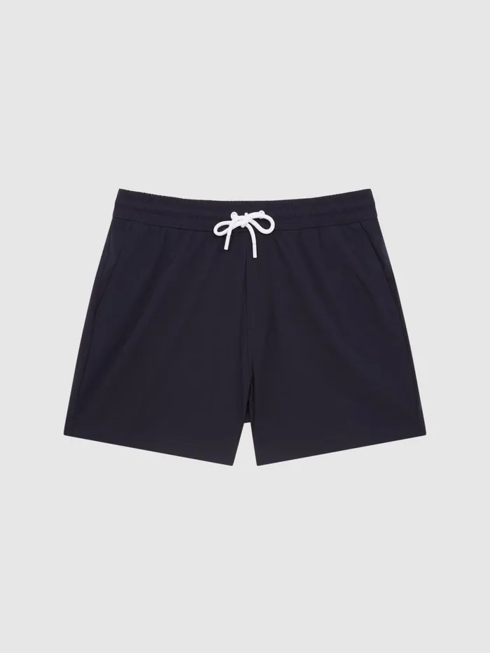 Men Reiss Swimwear Beach Plain Drawstring Swim Shorts Navy