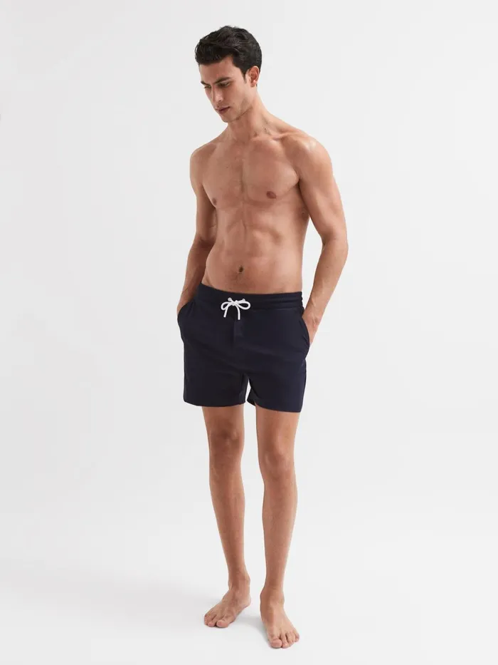 Men Reiss Swimwear Beach Plain Drawstring Swim Shorts Navy