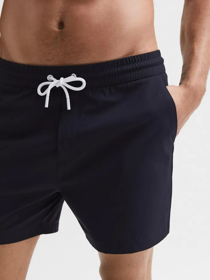 Men Reiss Swimwear Beach Plain Drawstring Swim Shorts Navy