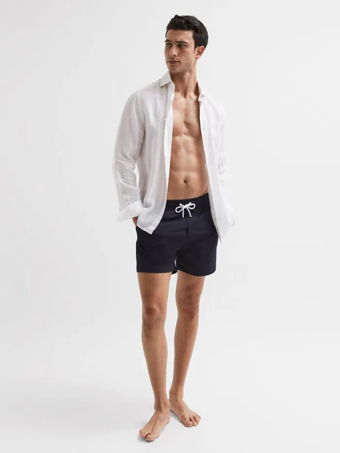 Men Reiss Swimwear Beach Plain Drawstring Swim Shorts Navy