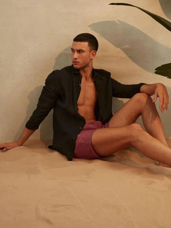 Men Reiss Swimwear Shore Plain Drawstring Waist Swim Shorts Old Rose