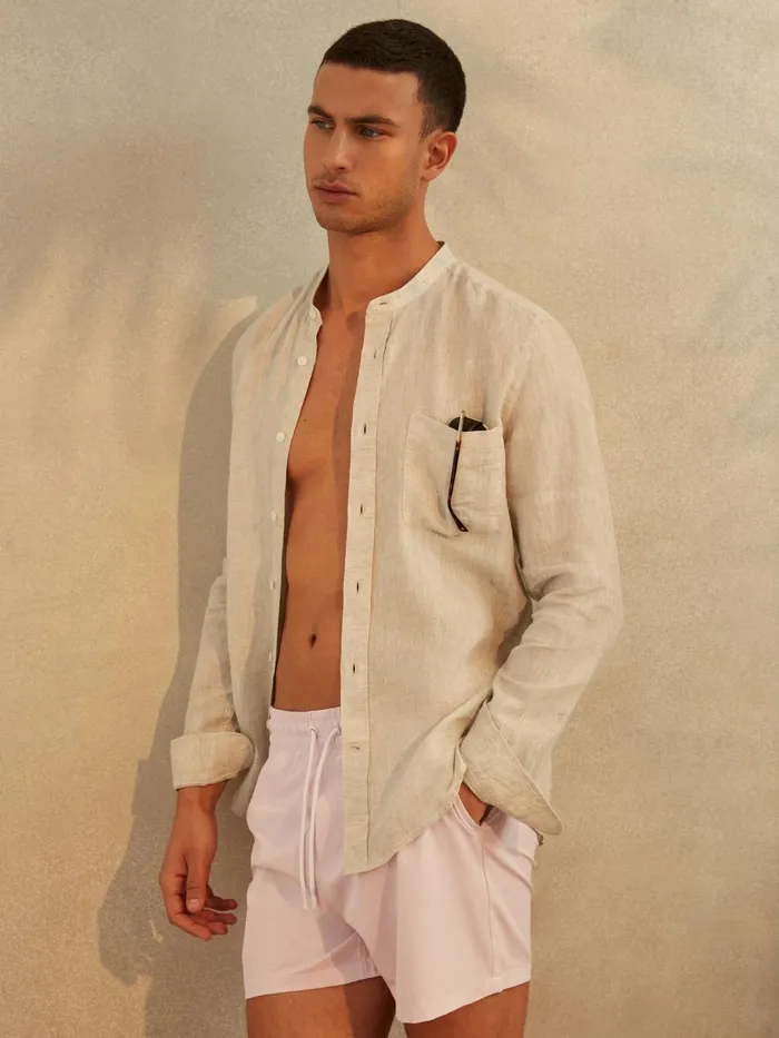 Men Reiss Swimwear Shore Plain Drawstring Waist Swim Shorts Pale Pink