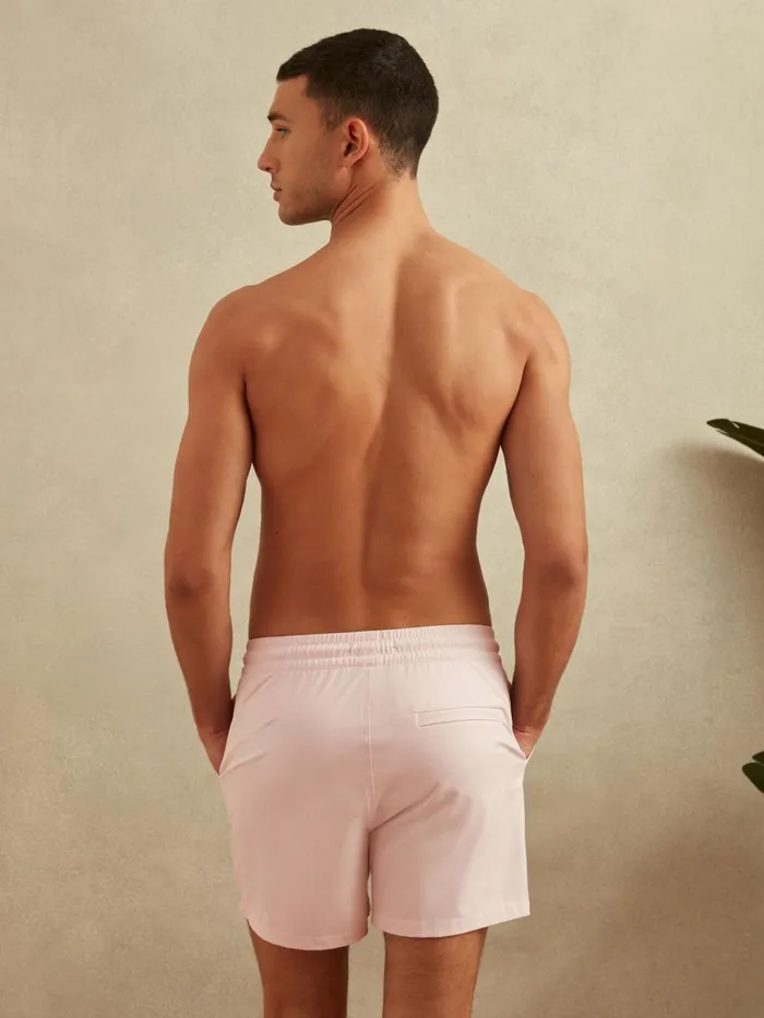 Men Reiss Swimwear Shore Plain Drawstring Waist Swim Shorts Pale Pink