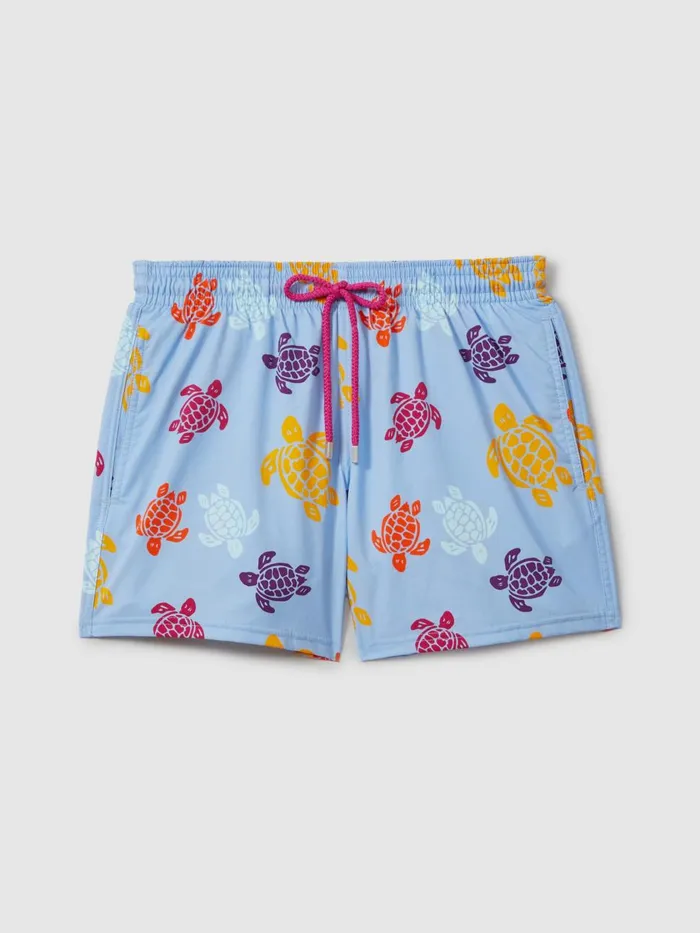 Men Reiss Swimwear Turtle Print Swim Shorts Fleur De Lin Blue