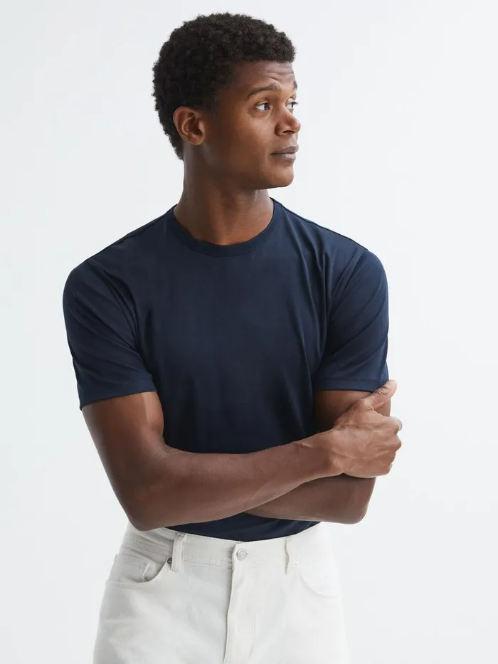 Men Reiss TShirts Day Mercerised Cotton Crew Neck TShirt Navy