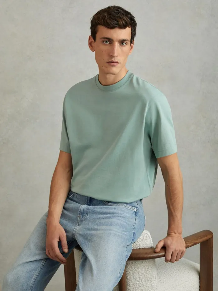 Men Reiss TShirts Tate Oversized Garment Dye TShirt Canton Green
