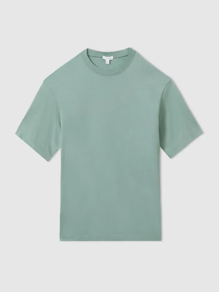Men Reiss TShirts Tate Oversized Garment Dye TShirt Canton Green